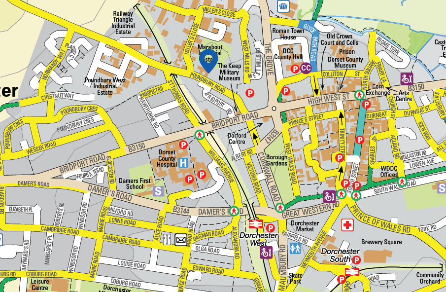 Ordnance survey map showing Dorchester town centre