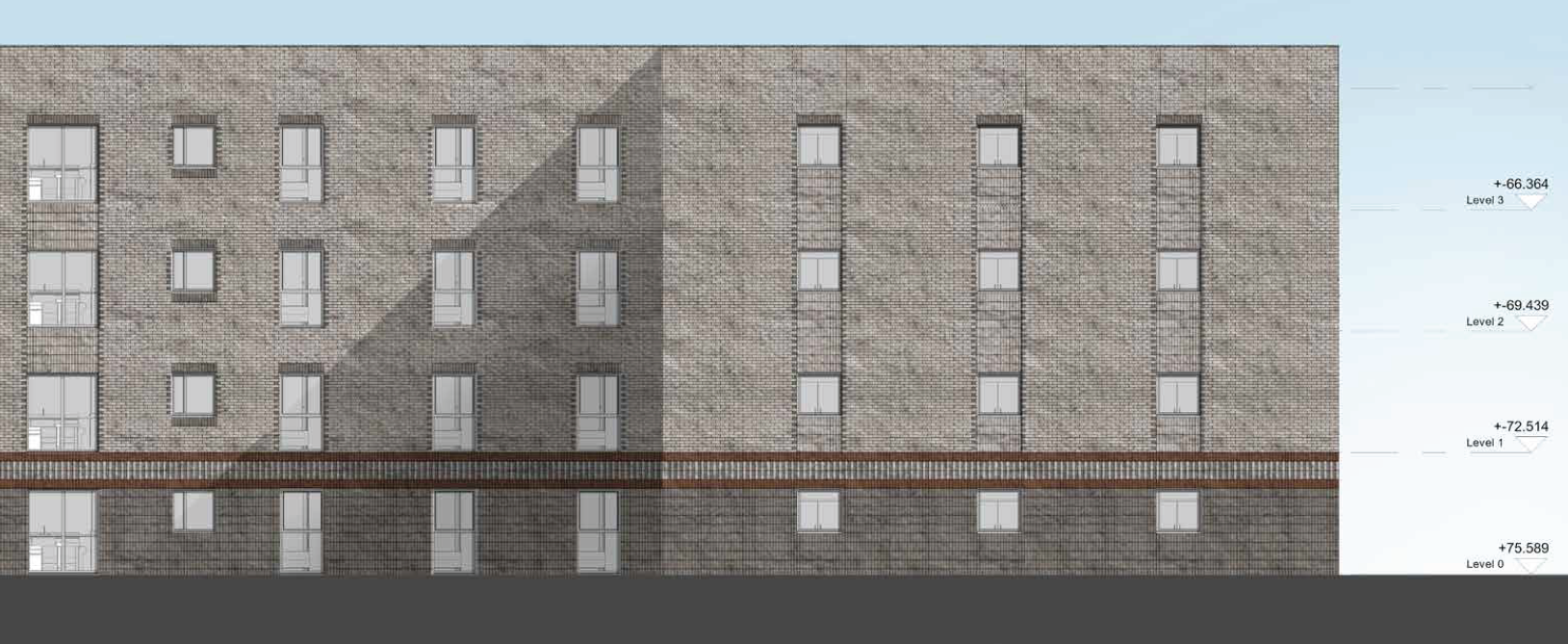 South elevation view of the proposed Oak House development