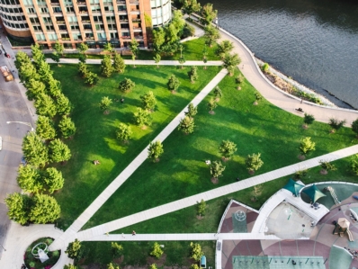 Wide View Of An Urban Park From Above